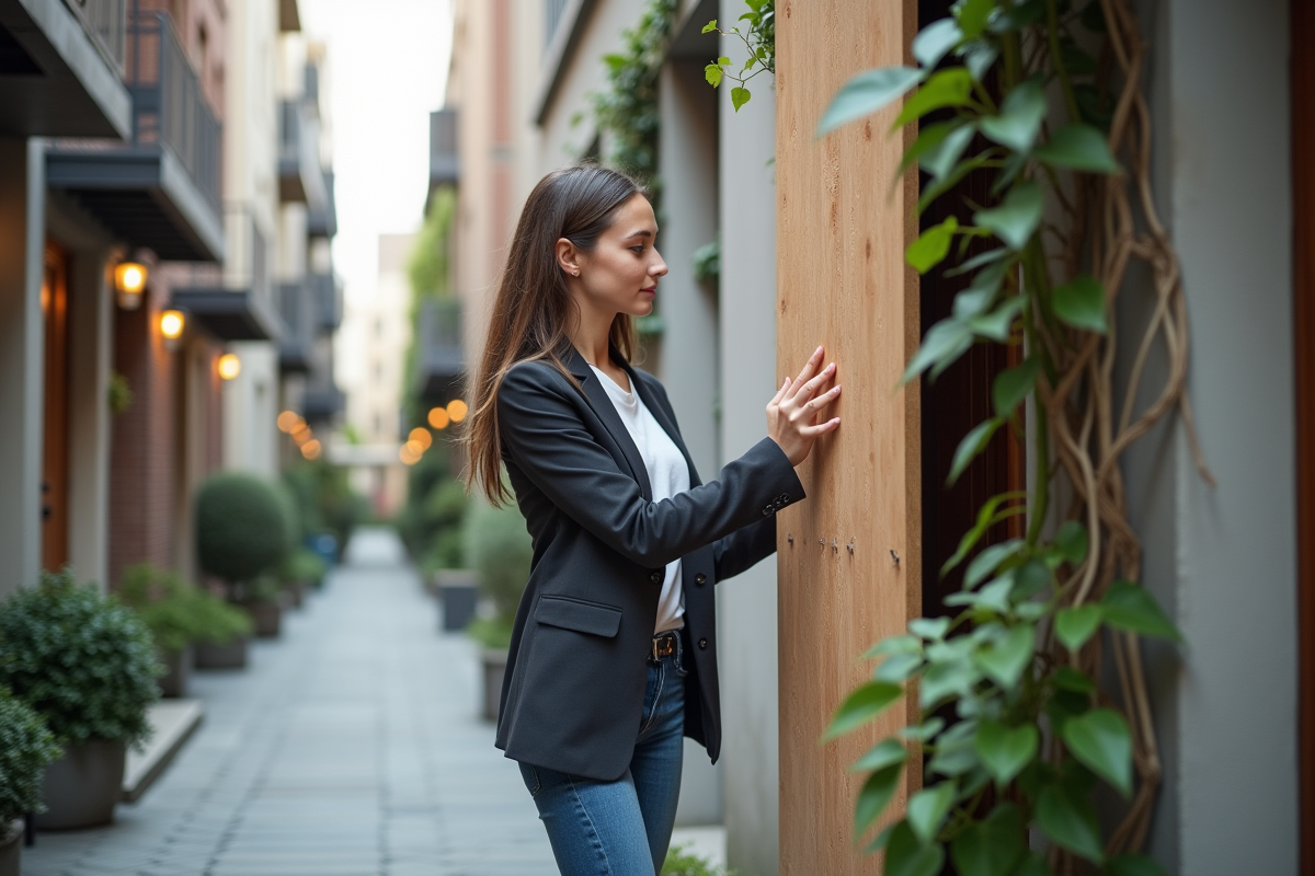 Jeune architecte vérifiant panneau d