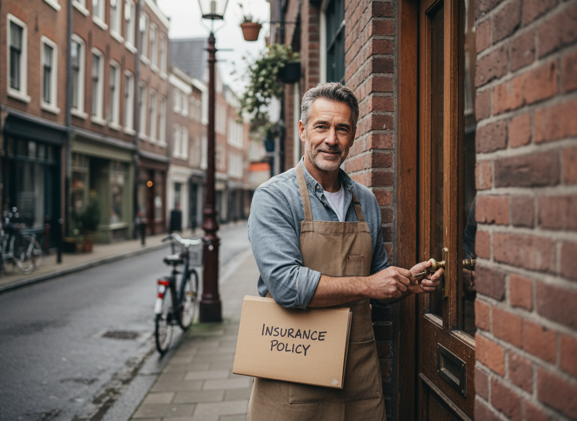 Artisan fermant la porte de son atelier en extérieur