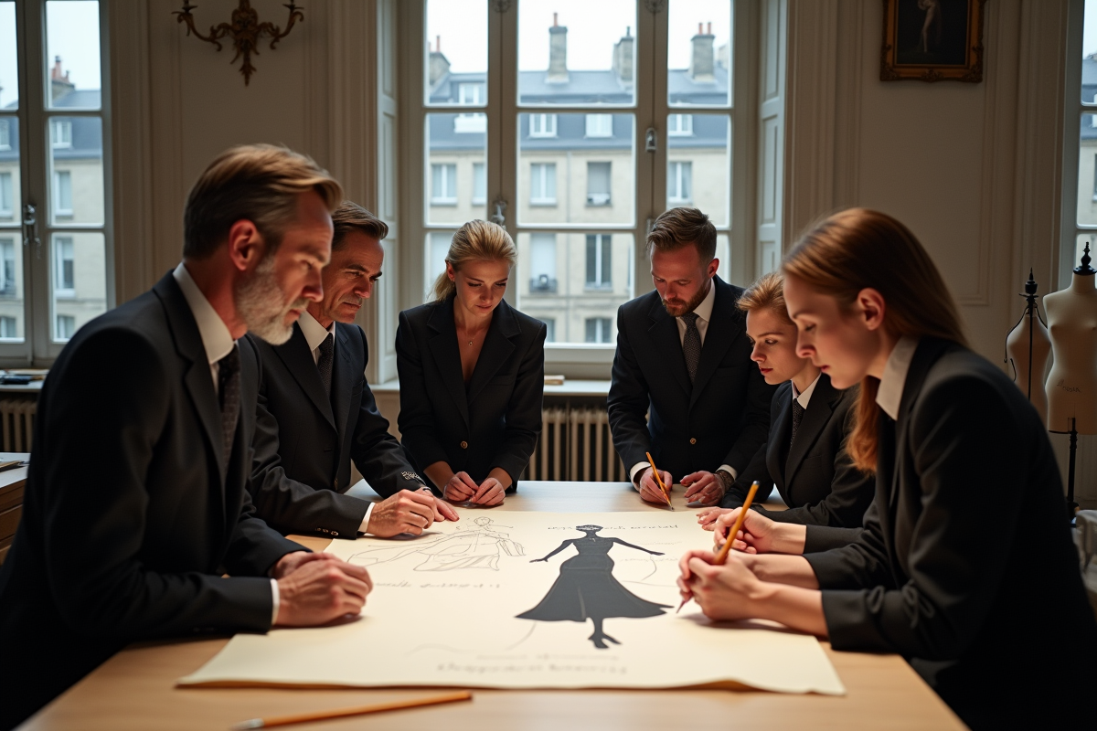 Designers de mode travaillant sur des croquis dans un atelier