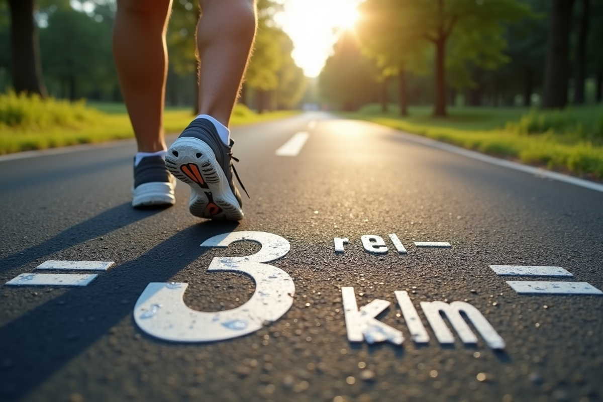 Chaussures de course sur chemin avec marquage miles et km