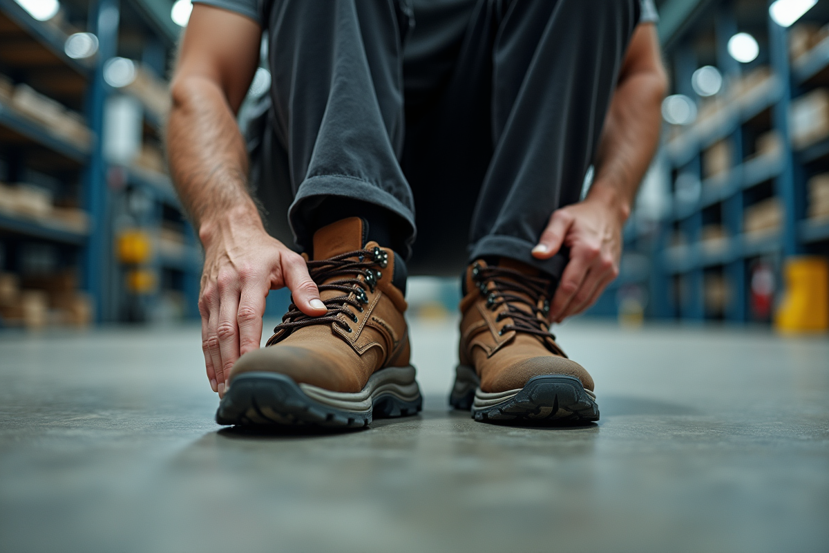 Gros plan sur chaussures de sécurité d