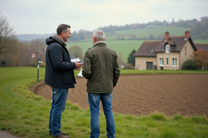Couple français discutant sur un terrain en banlieue