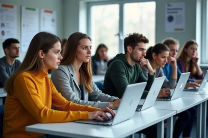 Groupe d'étudiants à l'INSA Rouen en travail collaboratif