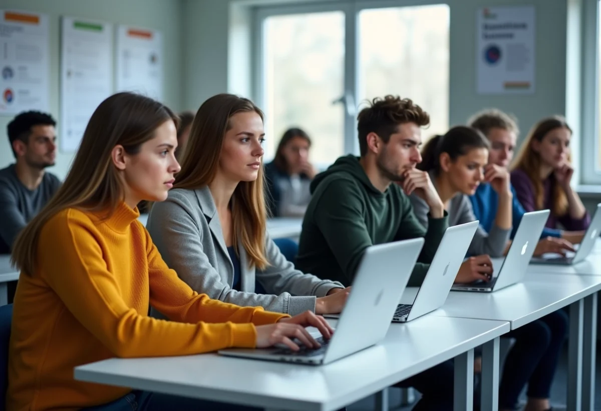 Groupe d'étudiants à l'INSA Rouen en travail collaboratif