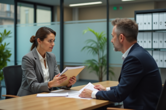 Femme et conseiller bancaire discutant d'un prêt immobilier