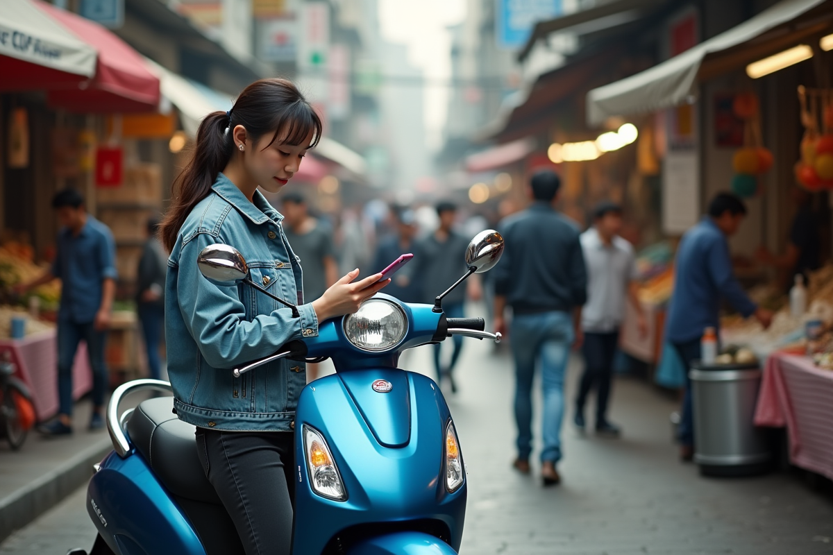 Jeune femme utilisant son smartphone près d