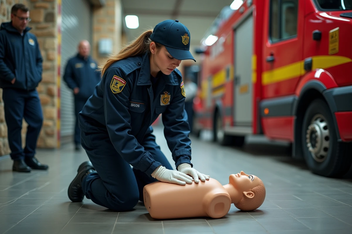Pompière SDIS 02 en formation premiers secours