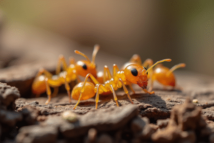 Gros plan de fourmis dans le bois en décomposition