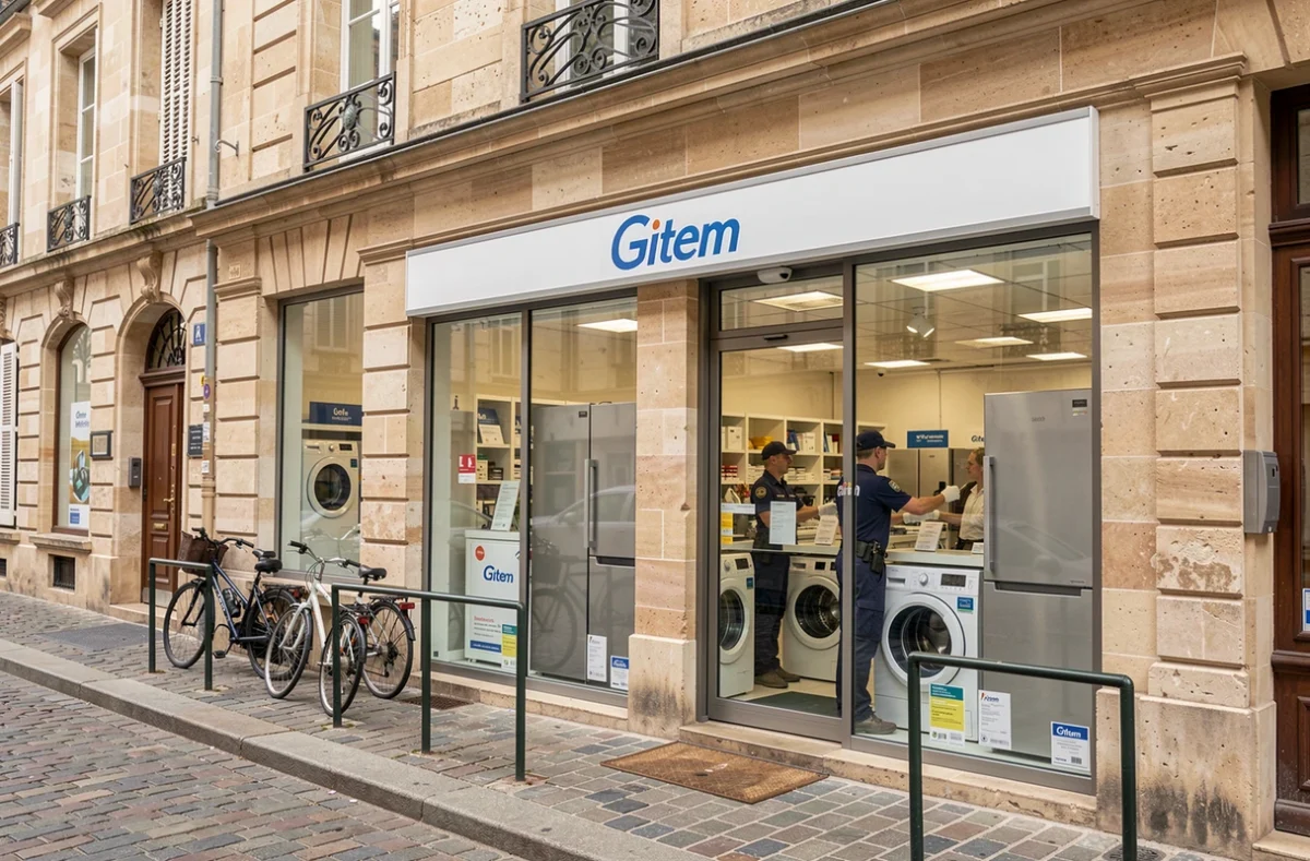 Façade du magasin Gitem à Blois proposant un service de réparation électroménager, avec vitrines exposant des appareils ménagers