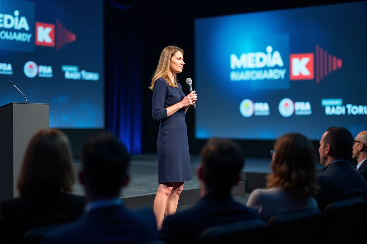 Guilloton Christina prenant la parole lors d'une conférence médias, illustrant ses nouveaux défis professionnels