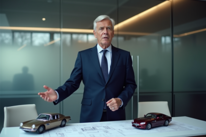 Homme d'affaires en costume navy dans un bureau moderne