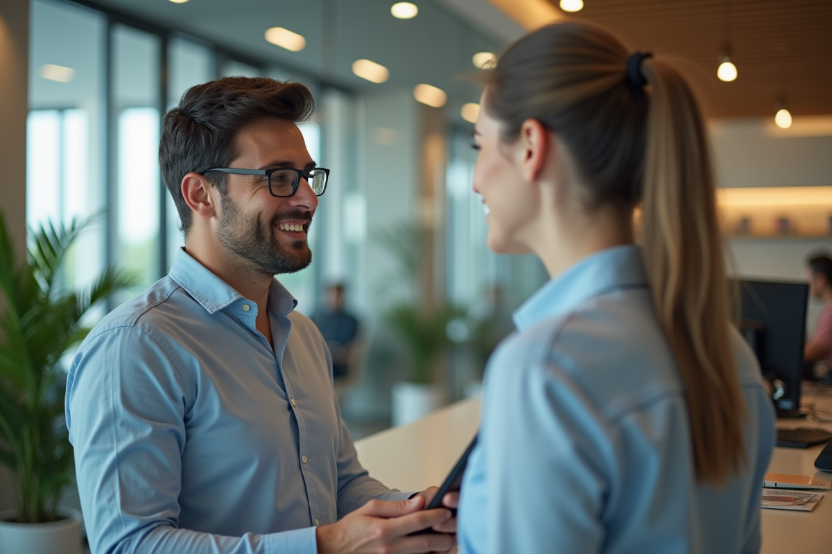 Homme discutant avec un conseiller bancaire dans une agence