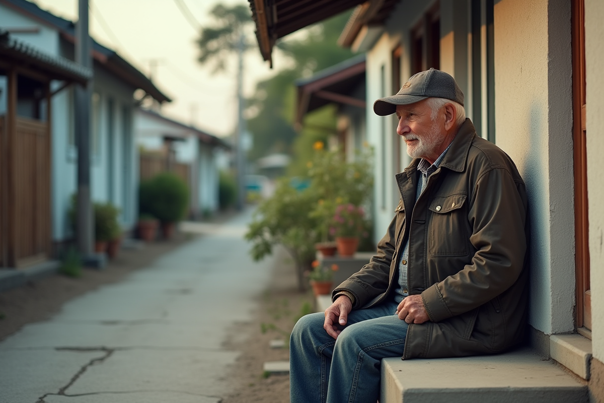 Homme âgé assis sur la terrasse d