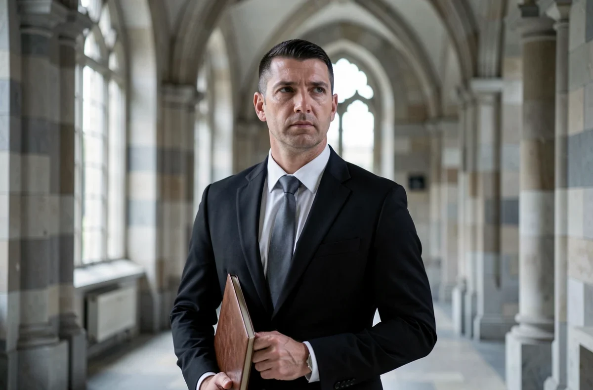 Jean-Sébastien Le Saux, avocat en droit pénal et contentieux routier à Vannes, dans un couloir du palais de justice