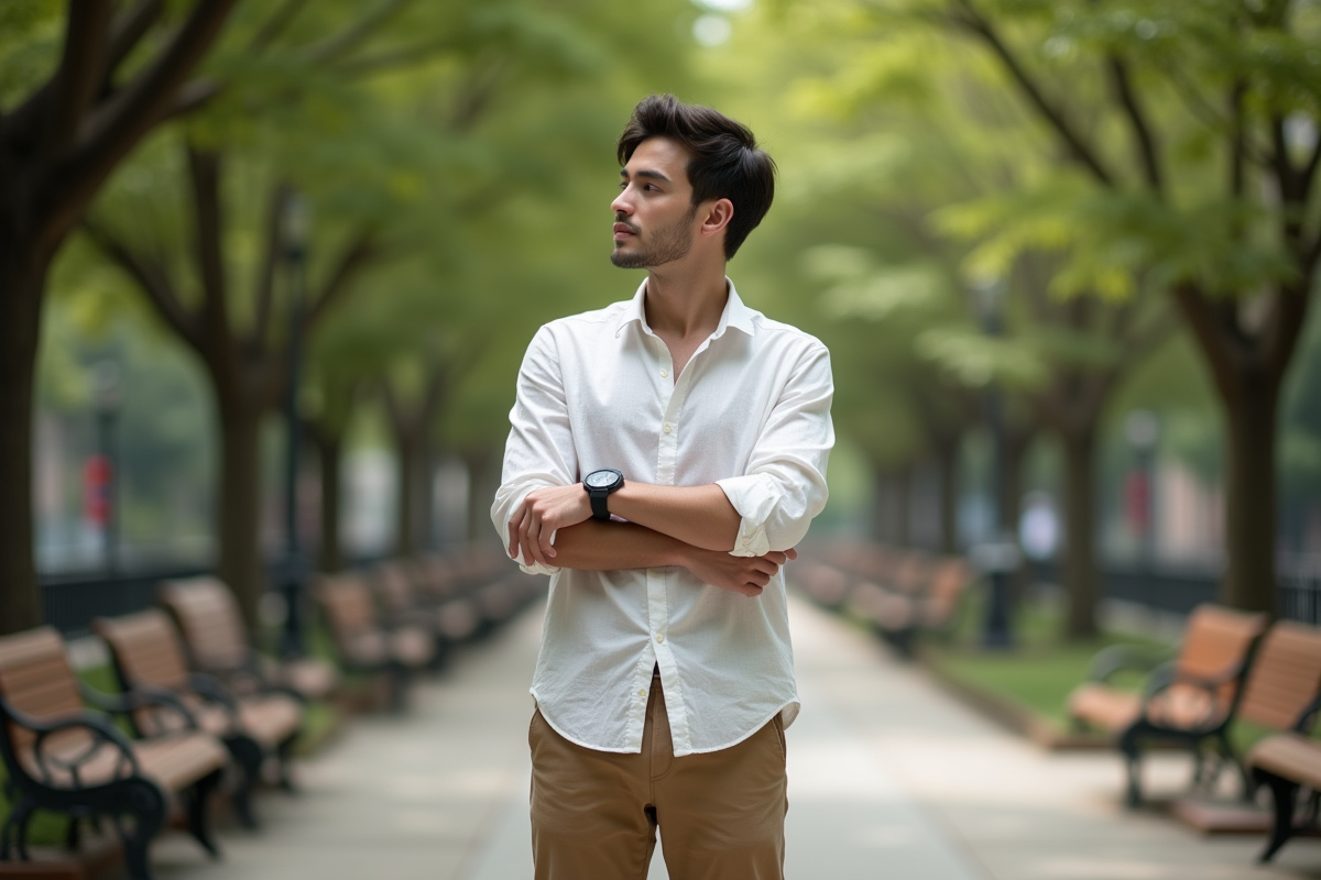 Jeune homme en plein air dans un parc urbain