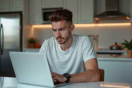 Jeune homme perplexe devant un ordinateur avec portefeuille digital vide