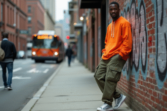 Jeune homme en streetwear vintage urbain décontracté