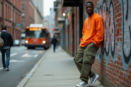 Jeune homme en streetwear vintage urbain décontracté