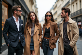 Jeunes adultes en mode chic dans une rue parisienne