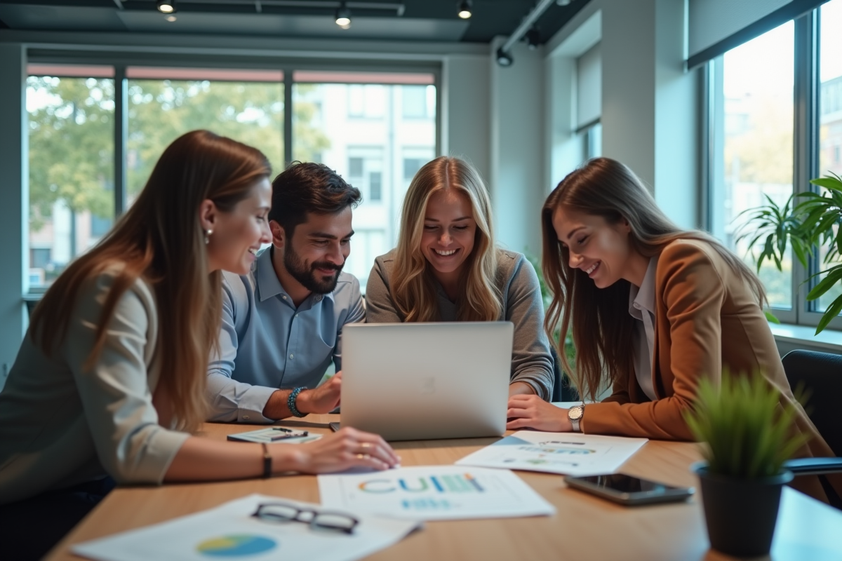 Groupe de jeunes professionnels en réunion dans un bureau moderne