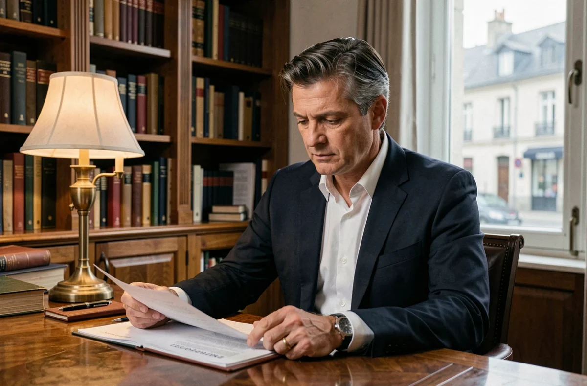 Maître Gilles Regnier, avocat au barreau de Lorient, en costume sombre dans son cabinet