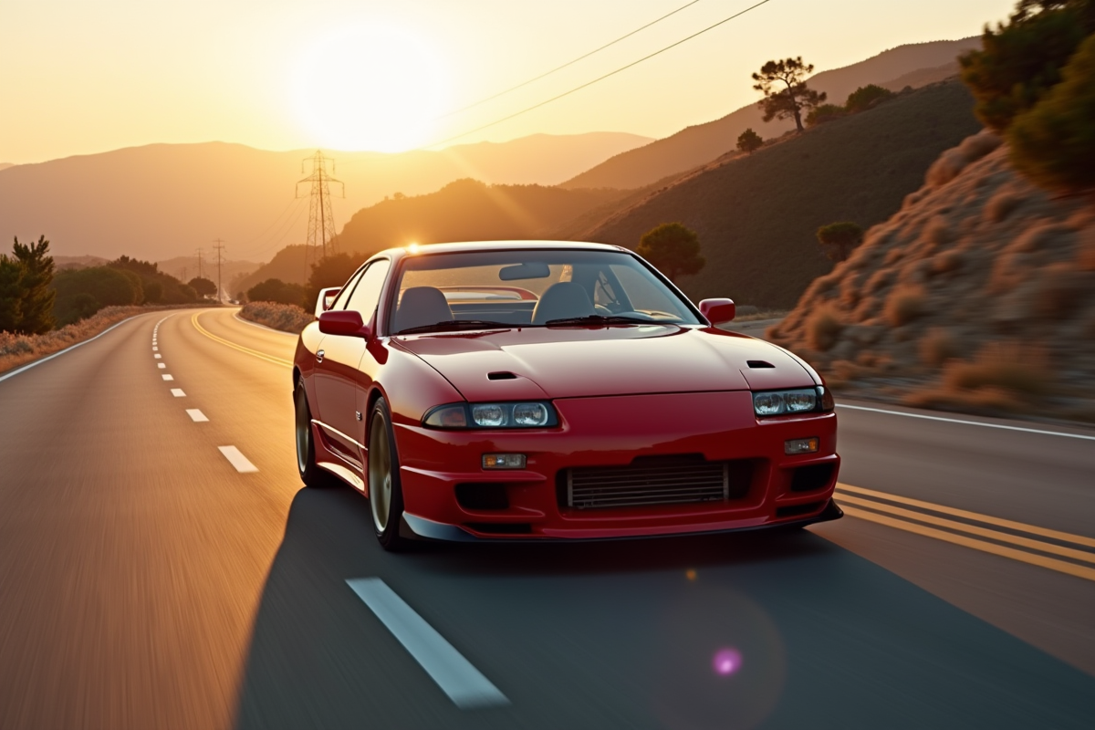 Nissan 240SX en mouvement sur une route de montagne