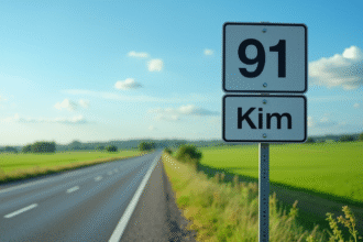 Panneau routier affichant miles et kilomètres en campagne