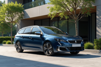 Peugeot 308 SW moderne devant un bâtiment contemporain