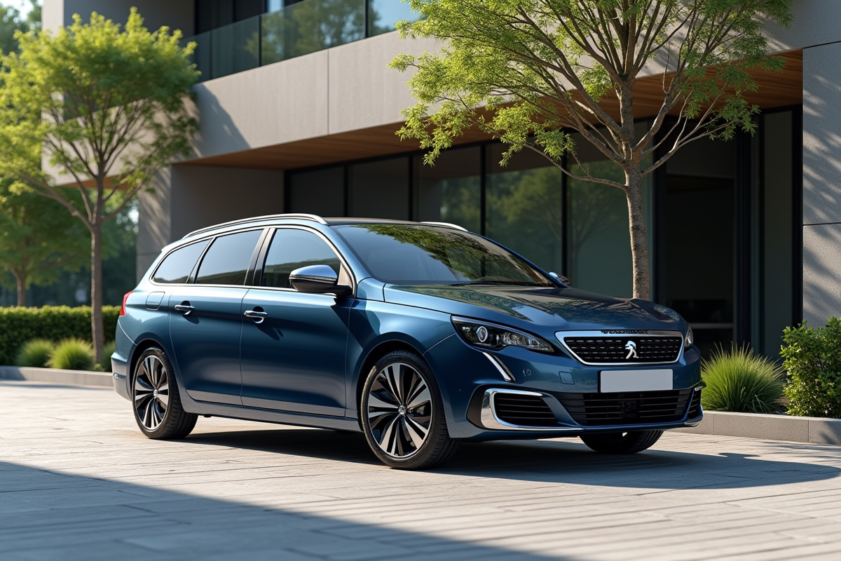 Peugeot 308 SW moderne devant un bâtiment contemporain