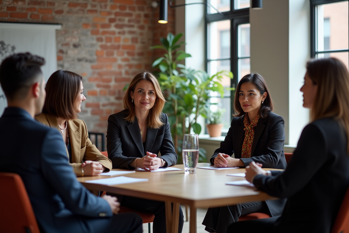 Groupe de professionnels de la mode en discussion à New York