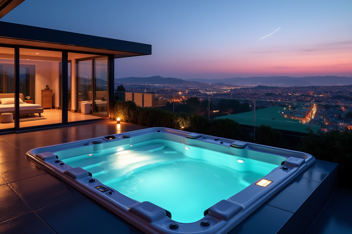 Terrasse rooftop avec jacuzzi et vue urbaine en HautsdeFrance